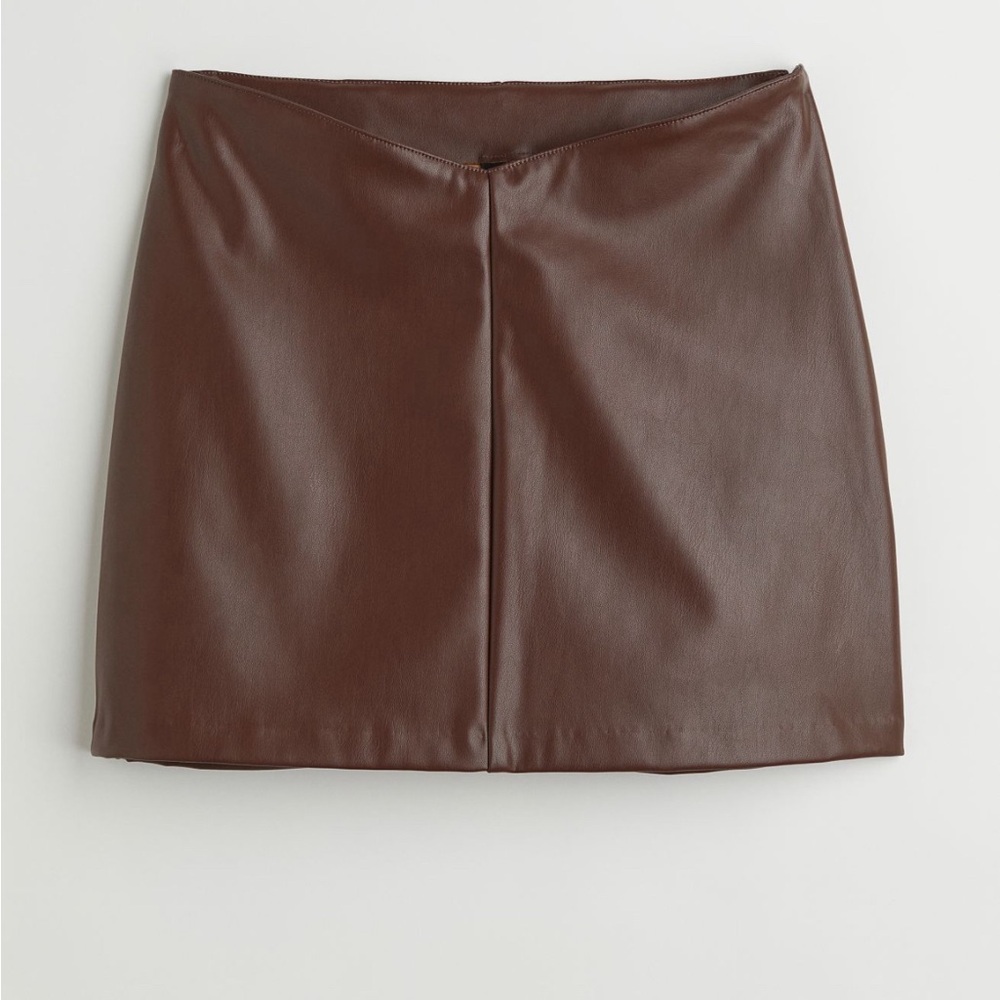 H&M brown pleather mini skirt v waist